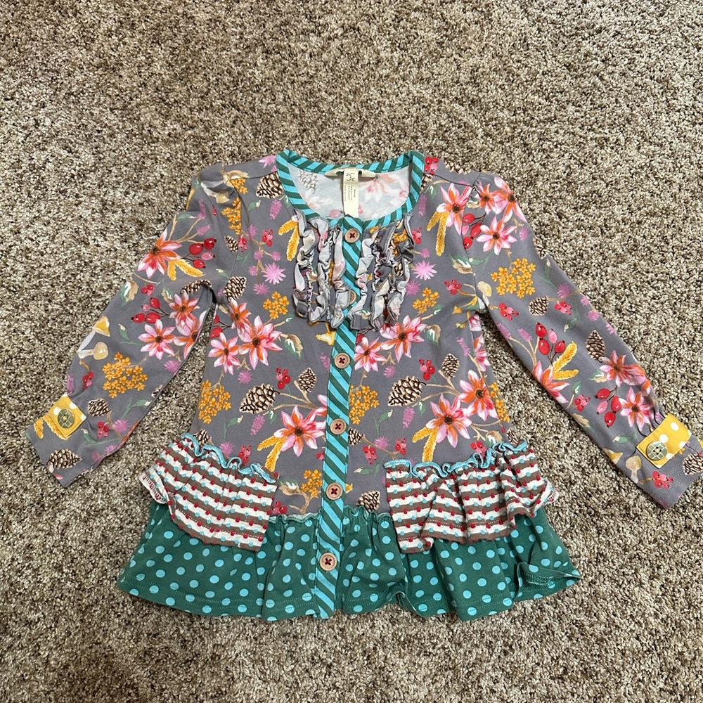 Matilda Jane Gray Floral Kids Blouse with Ruffles